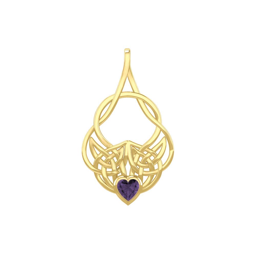 Celtic Knotwork Yellow Gold Pendant with Heart Gemstone GPD5292 - Jewelry