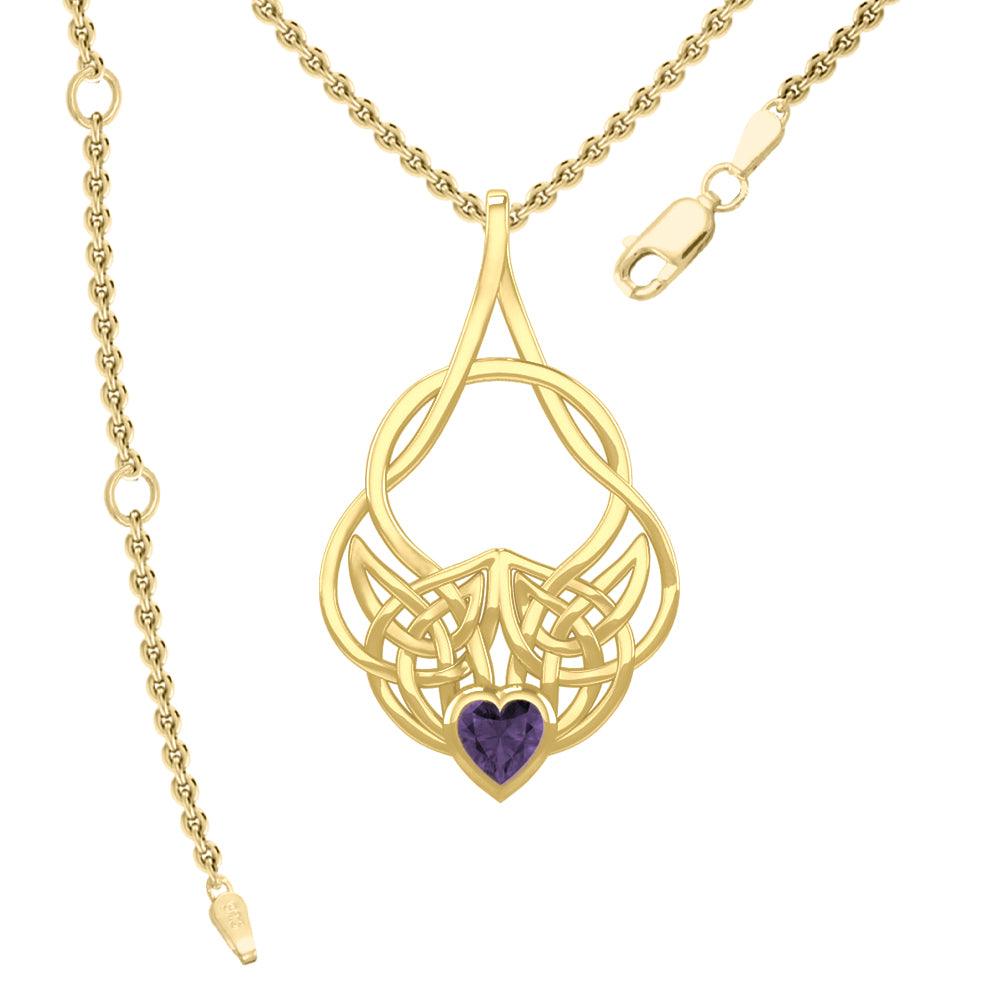 Celtic Knotwork Yellow Gold Pendant with Heart Gemstone GPD5292 - Jewelry