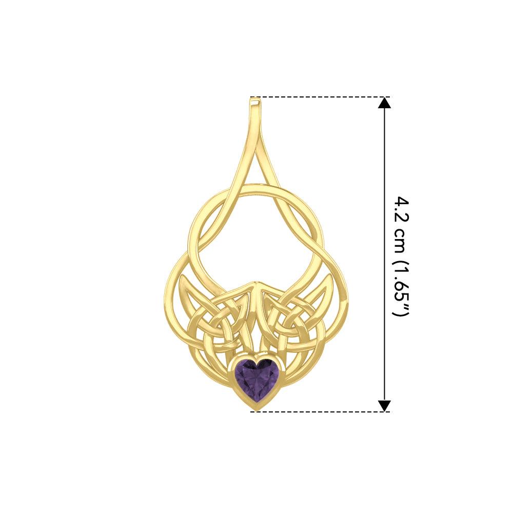 Celtic Knotwork Yellow Gold Pendant with Heart Gemstone GPD5292 - Jewelry