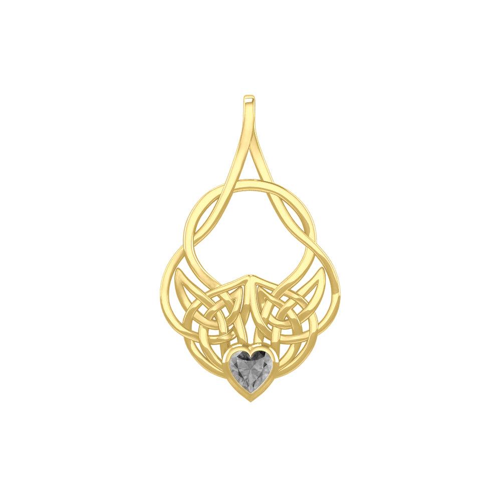 Celtic Knotwork Yellow Gold Pendant with Heart Gemstone GPD5292 - Jewelry
