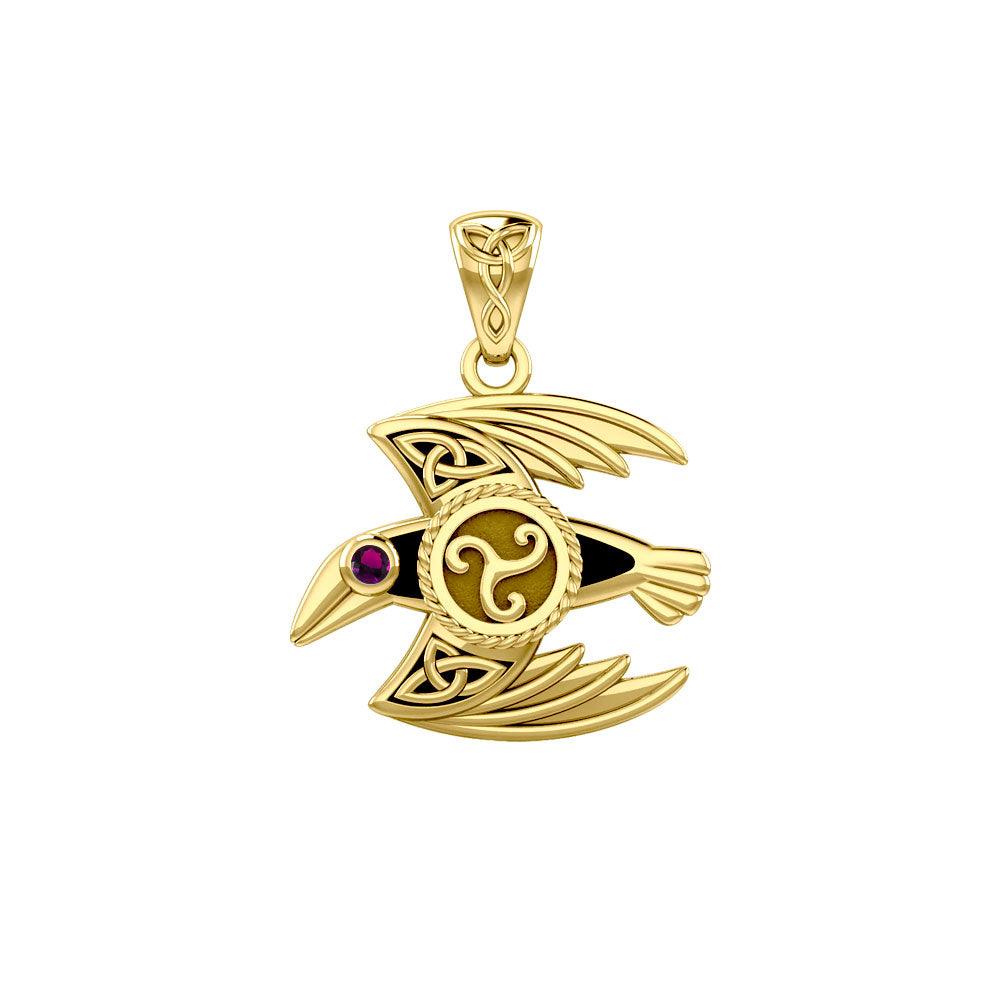 Behind the Mystery of the Mythical Raven 14K Yellow Gold Jewelry Pendant with Gemstone GPD5381 - Jewelry