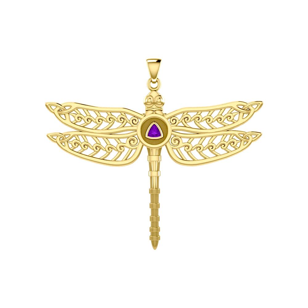 The Celtic Dragonfly with Recovery Solid Yellow Gold Pendant GPD5389 - Jewelry