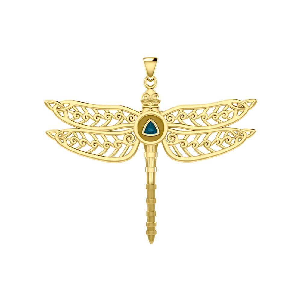 The Celtic Dragonfly with Recovery Solid Yellow Gold Pendant GPD5389 - Jewelry