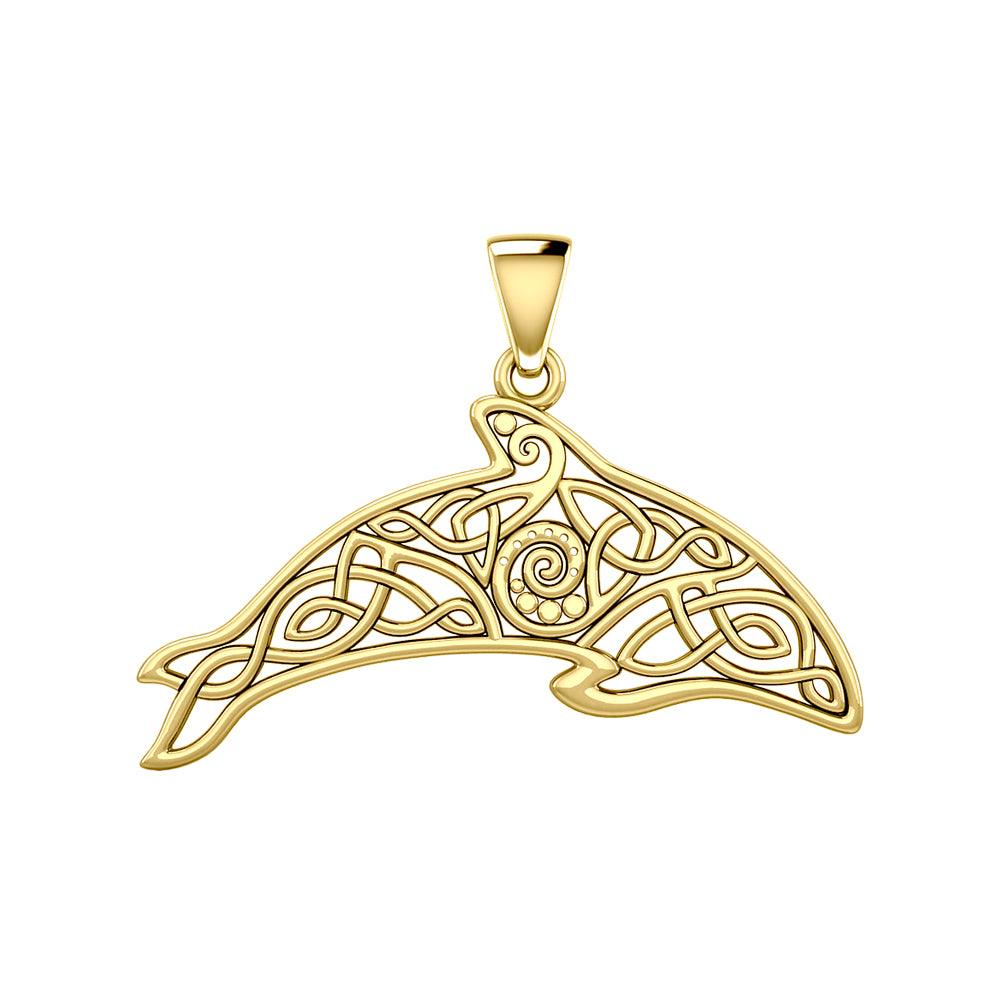 Celtic Filigree Dolphin Solid Yellow Gold Pendant GPD5699 - Jewelry