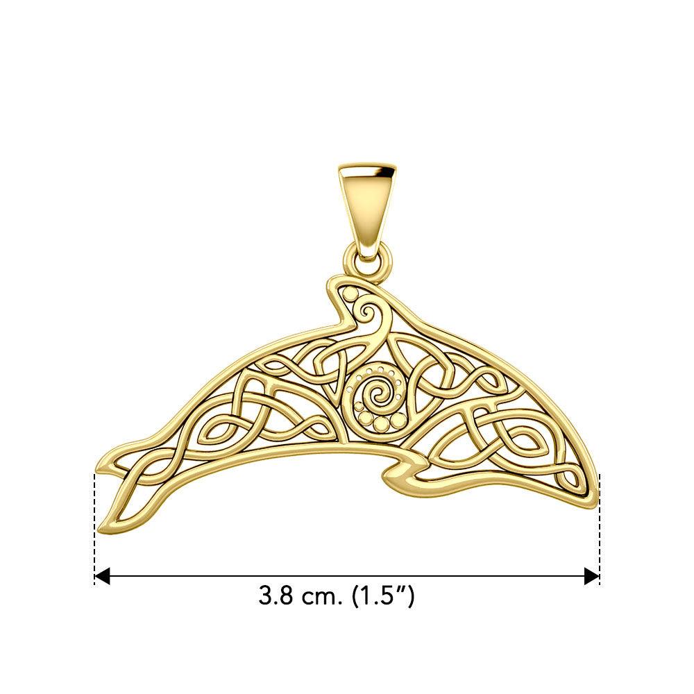 Celtic Filigree Dolphin Solid Yellow Gold Pendant GPD5699 - Jewelry