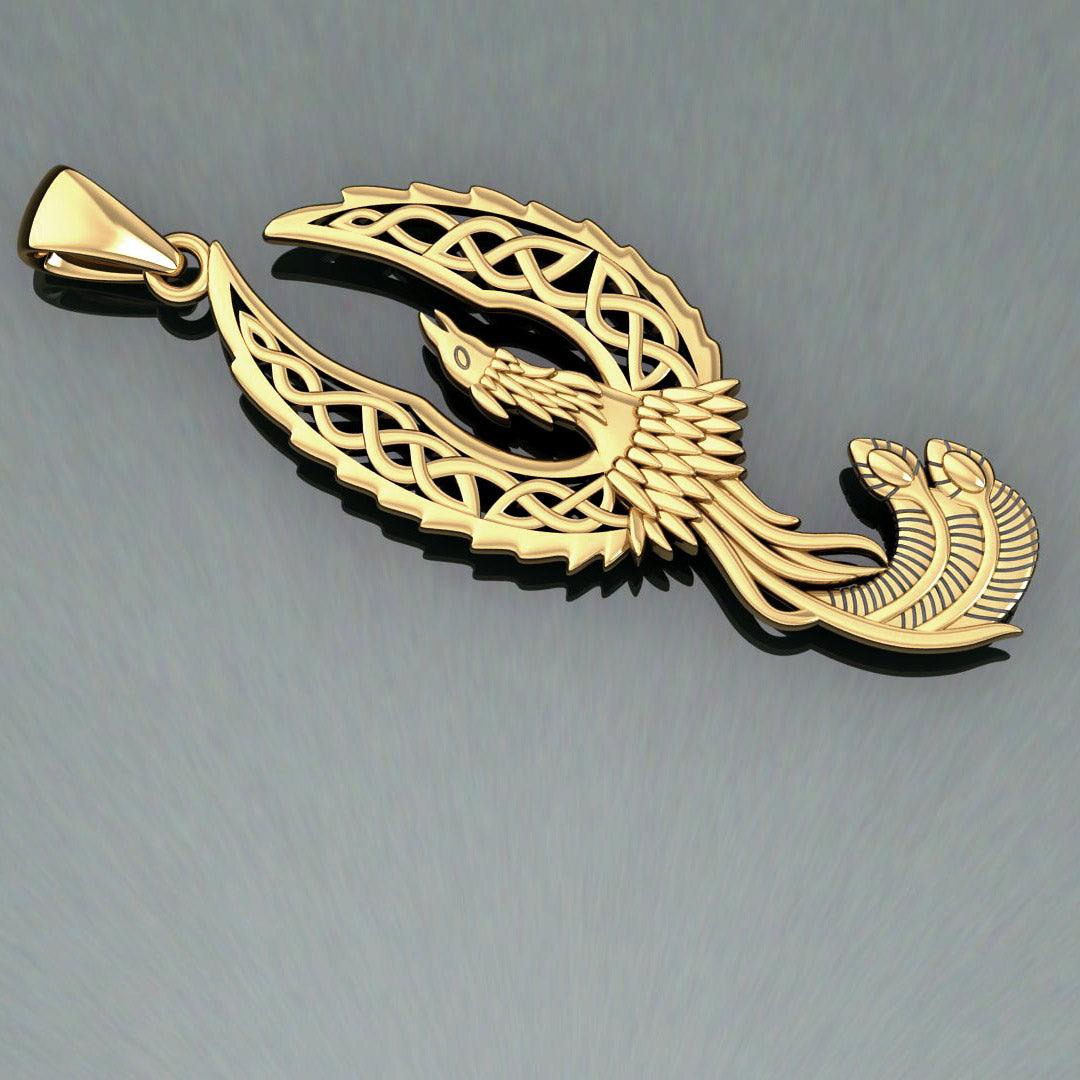 Mythical Celtic Phoenix Solid Gold Pendant GPD5724 - Jewelry