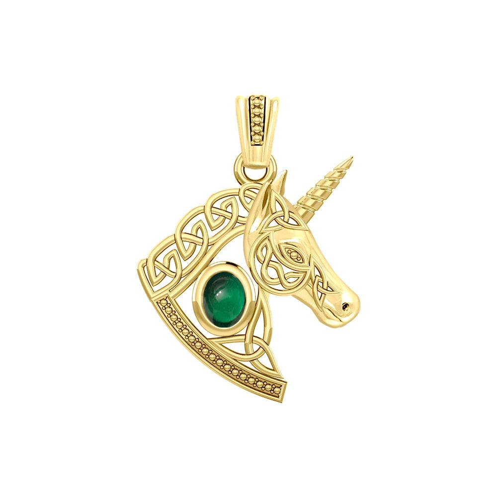 Celtic Unicorn Solid Yellow Gold Pendant with Gem GPD5732 - Jewelry