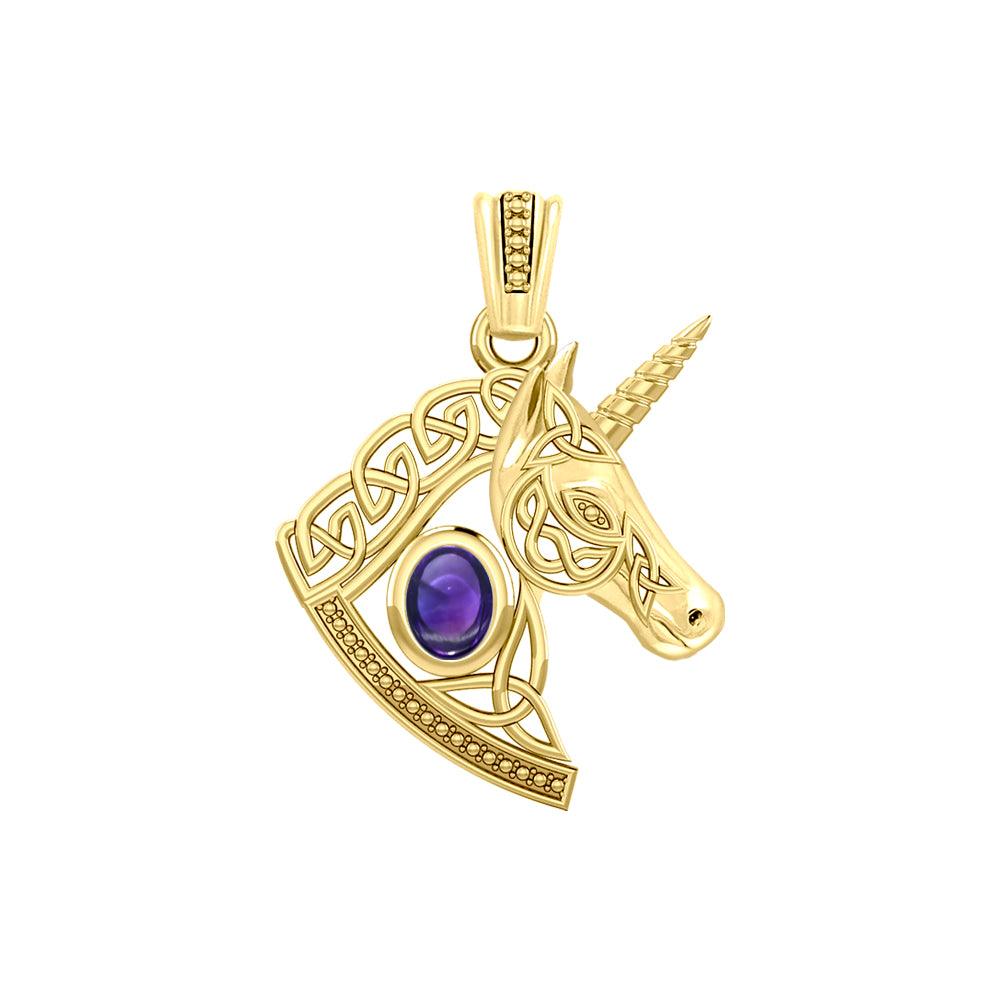 Celtic Unicorn Solid Yellow Gold Pendant with Gem GPD5732 - Jewelry