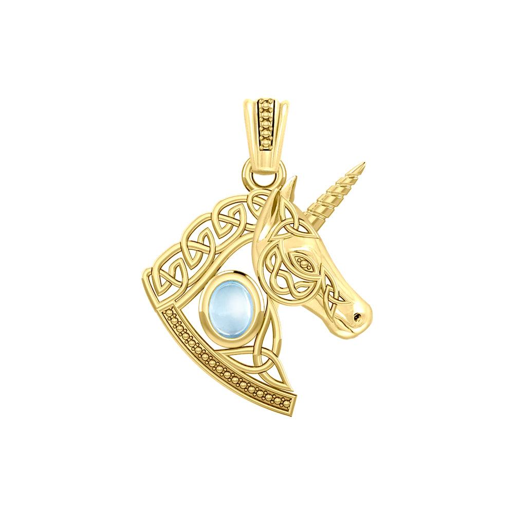 Celtic Unicorn Solid Yellow Gold Pendant with Gem GPD5732 - Jewelry