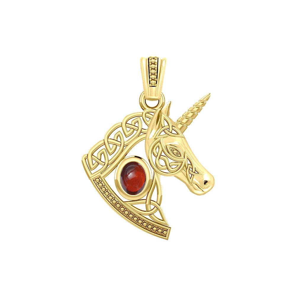 Celtic Unicorn Solid Yellow Gold Pendant with Gem GPD5732 - Jewelry