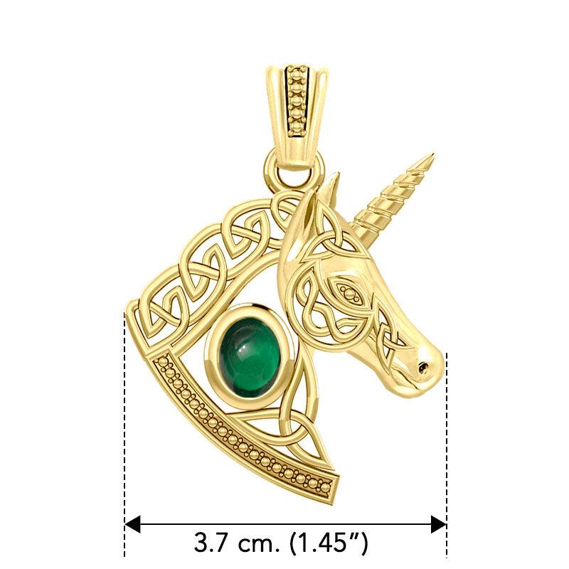 Celtic Unicorn Solid Yellow Gold Pendant with Gem GPD5732 - Jewelry