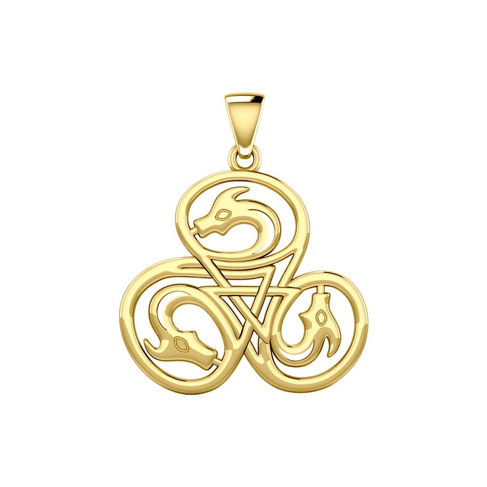 Dragon with Triskele Solid Yellow Gold Pendant GPD5819 - Jewelry