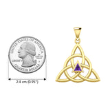 Celtic Triquetra Recovery Solid Yellow Gold Pendant with Gemstone GPD5837