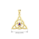 Celtic Triquetra Recovery Solid Yellow Gold Pendant with Gemstone GPD5837