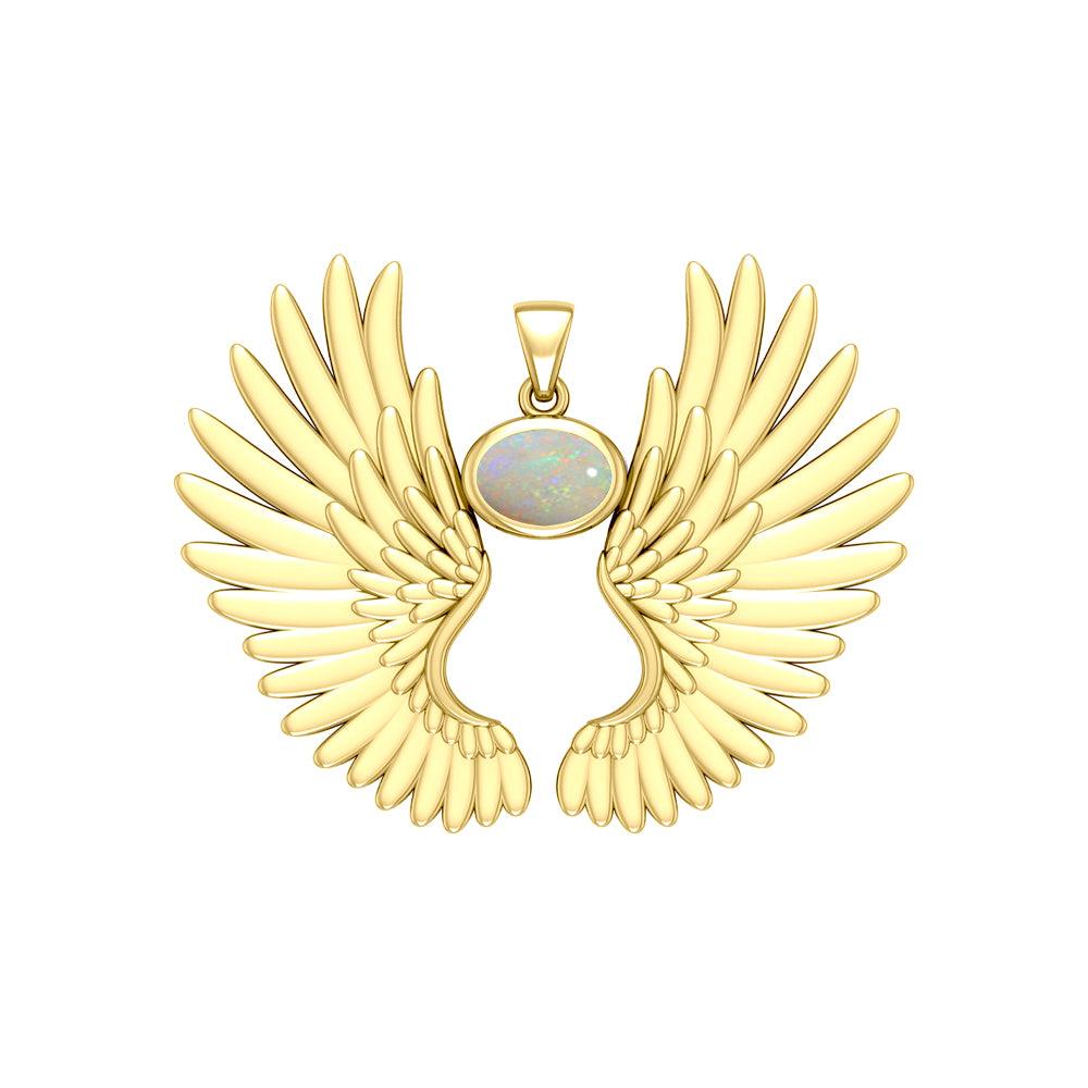 Guardian Angel Wings Solid Yellow Gold Pendant with Birthstone GPD5867 - Jewelry