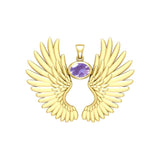 Guardian Angel Wings Solid Yellow Gold Pendant with Birthstone GPD5867 - Jewelry
