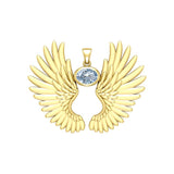 Guardian Angel Wings Solid Yellow Gold Pendant with Birthstone GPD5867 - Jewelry