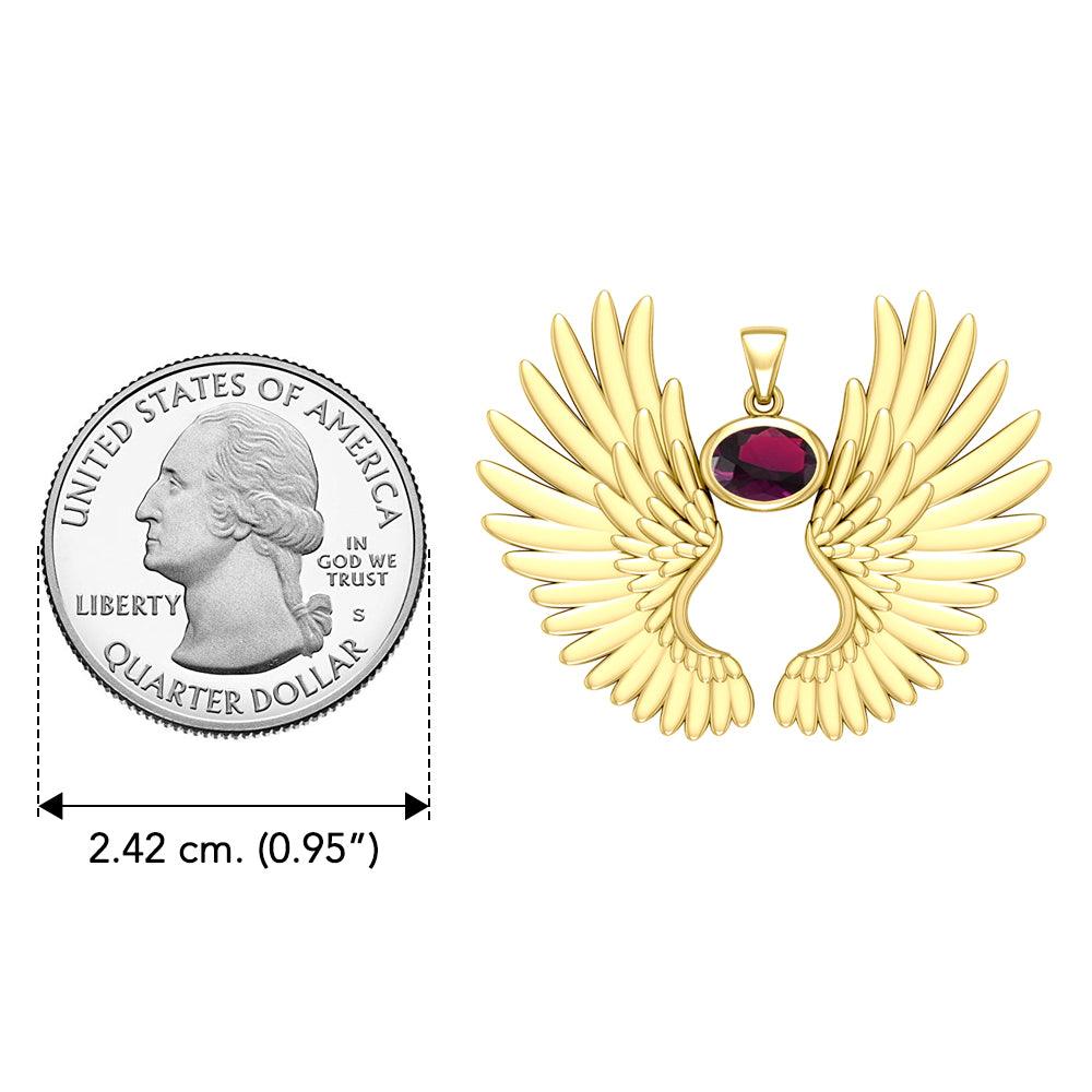 Guardian Angel Wings Solid Yellow Gold Pendant with Birthstone GPD5867 - Jewelry