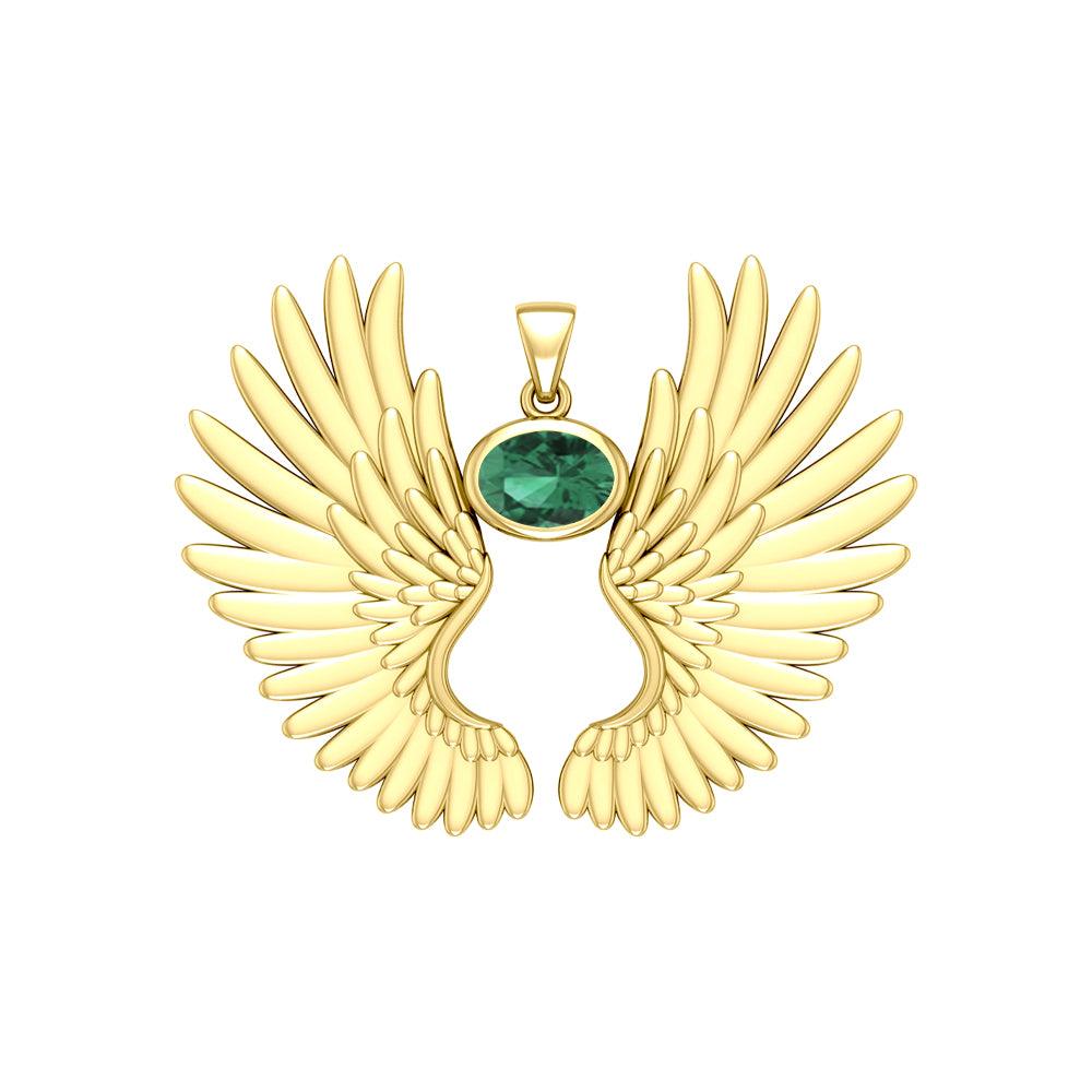 Guardian Angel Wings Solid Yellow Gold Pendant with Birthstone GPD5867 - Jewelry