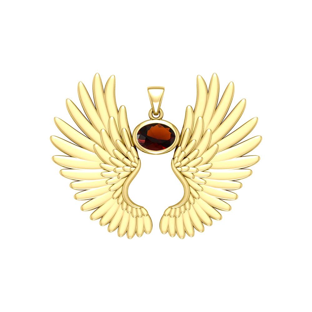 Guardian Angel Wings Solid Yellow Gold Pendant with Birthstone GPD5867 - Jewelry