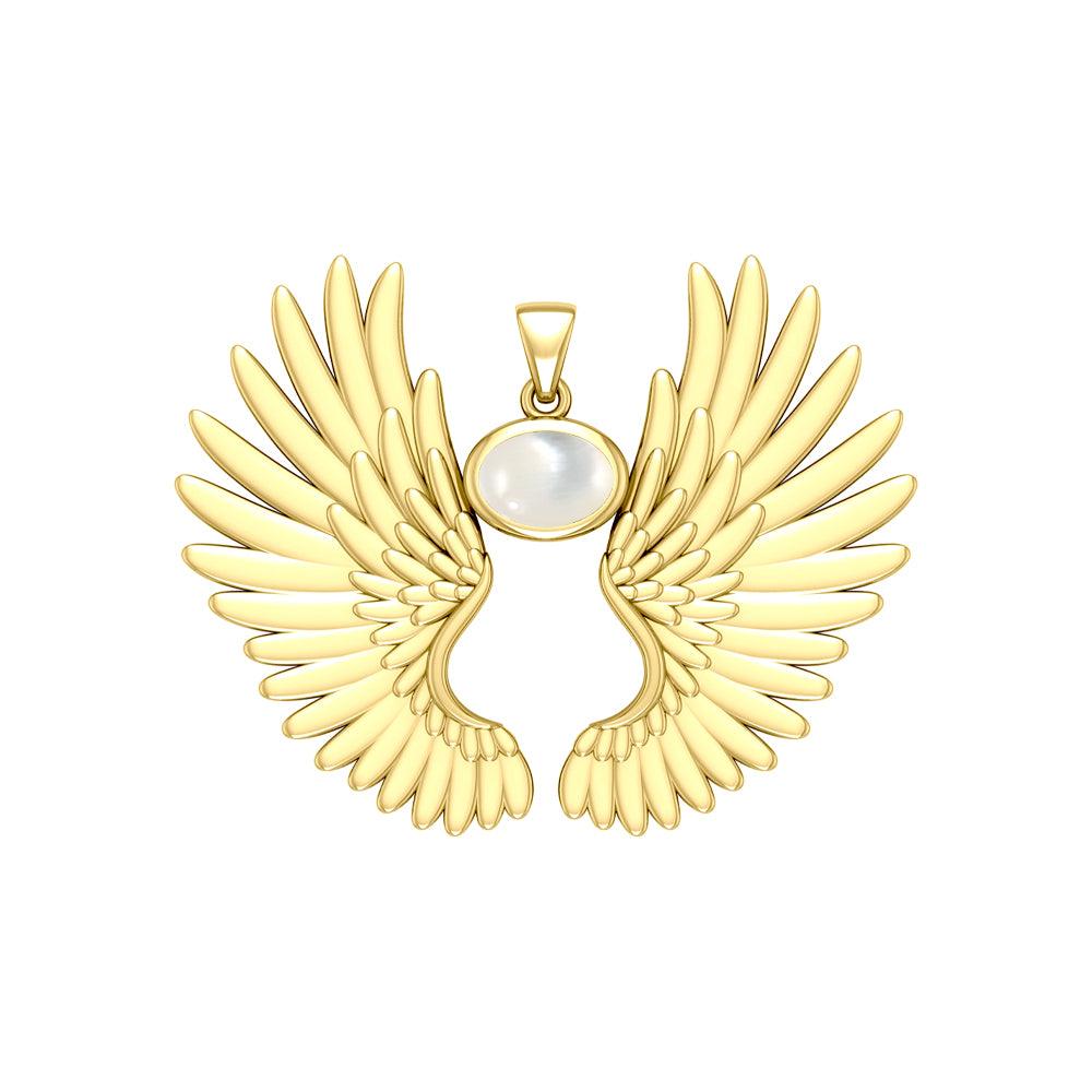 Guardian Angel Wings Solid Yellow Gold Pendant with Birthstone GPD5867 - Jewelry