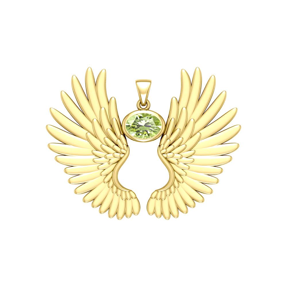 Guardian Angel Wings Solid Yellow Gold Pendant with Birthstone GPD5867 - Jewelry