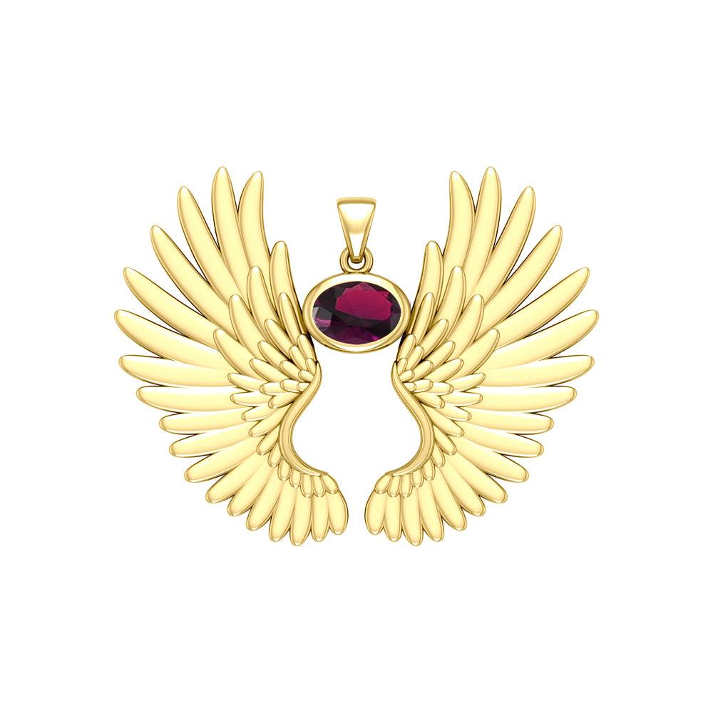 Guardian Angel Wings Solid Yellow Gold Pendant with Birthstone GPD5867 - Jewelry