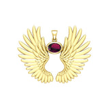 Guardian Angel Wings Solid Yellow Gold Pendant with Birthstone GPD5867 - Jewelry