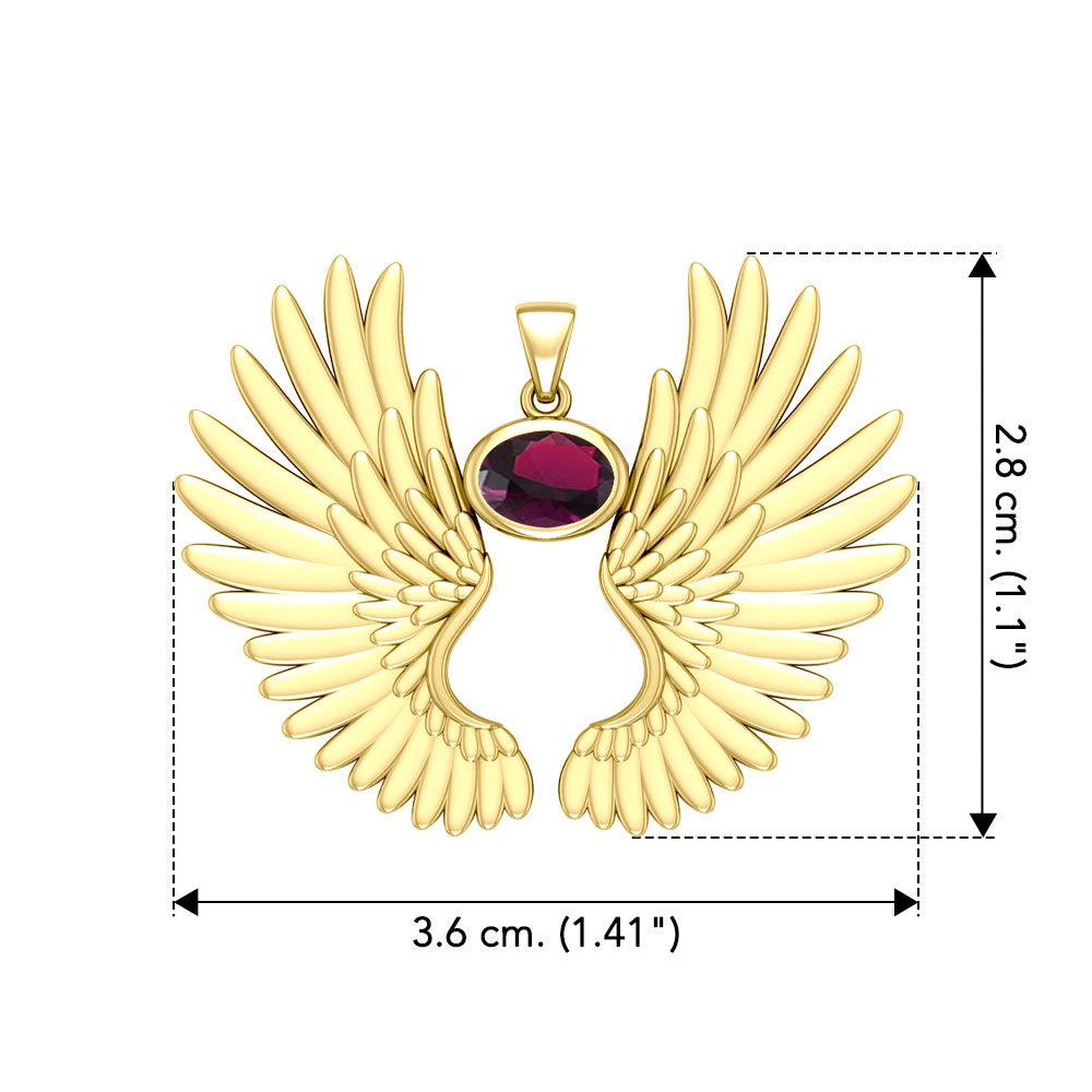 Guardian Angel Wings Solid Yellow Gold Pendant with Birthstone GPD5867 - Jewelry