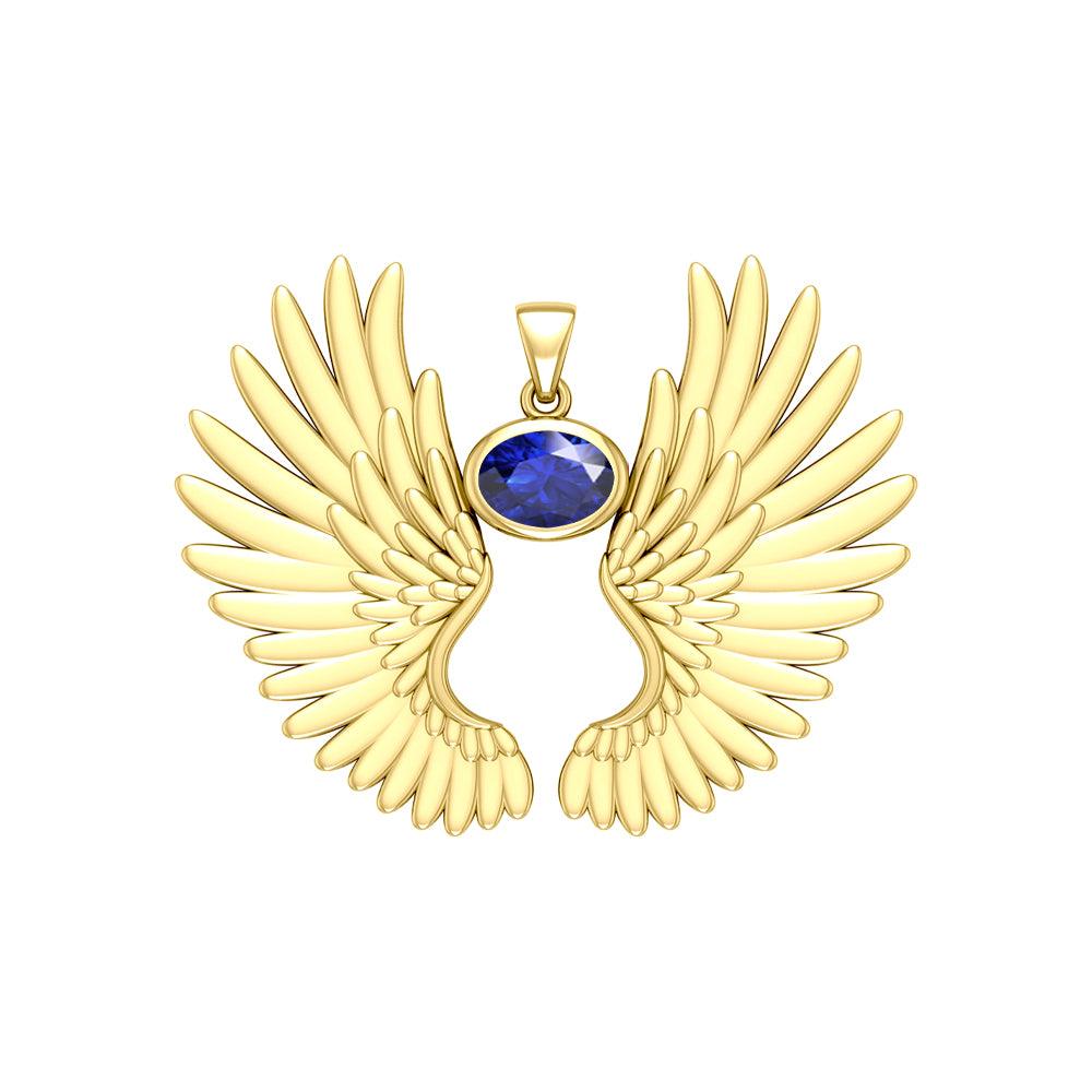 Guardian Angel Wings Solid Yellow Gold Pendant with Birthstone GPD5867 - Jewelry