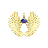 Guardian Angel Wings Solid Yellow Gold Pendant with Birthstone GPD5867 - Jewelry
