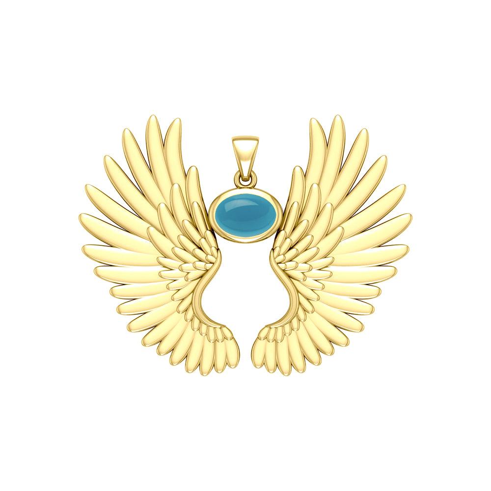 Guardian Angel Wings Solid Yellow Gold Pendant with Birthstone GPD5867 - Jewelry