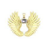 Guardian Angel Wings Solid Yellow Gold Pendant with Birthstone GPD5867 - Jewelry