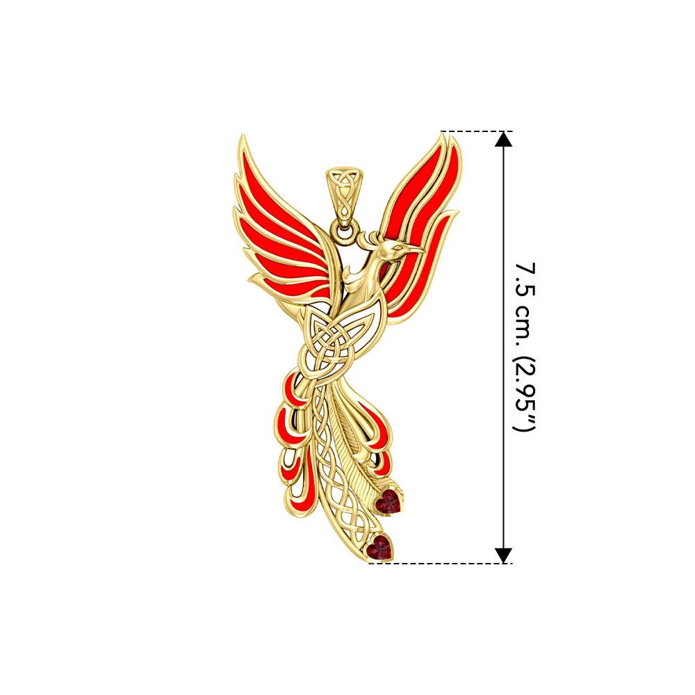Celtic Phoenix Solid Yellow Gold Pendant with Gems and Enamel GPD5873 - Jewelry