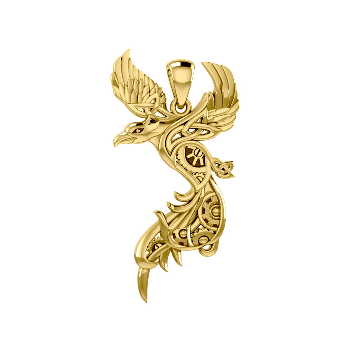 Steampunk Celtic Phoenix Solid Yellow Gold Pendant GPD5999