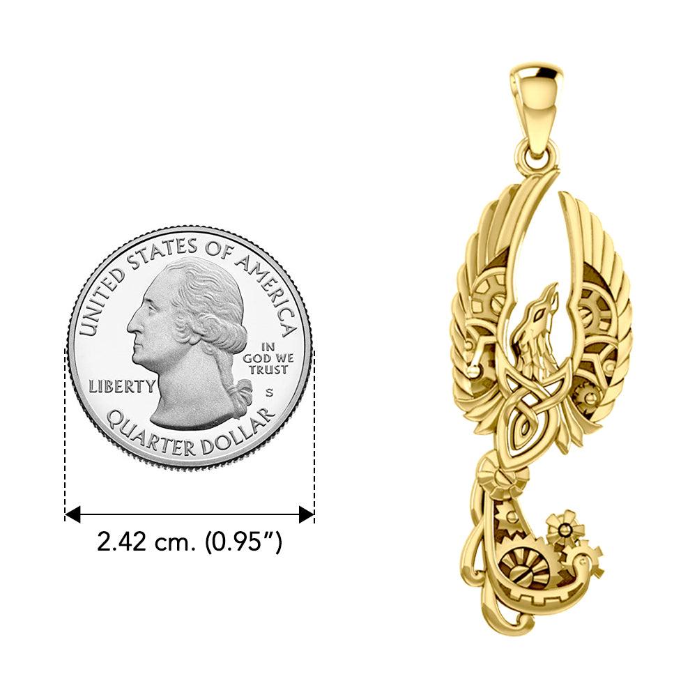 Steampunk Celtic Phoenix Solid Yellow Gold Pendant GPD6000 - Jewelry