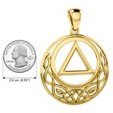 Large Celtic AA Recovery Solid Yellow Gold Pendant GPD6005
