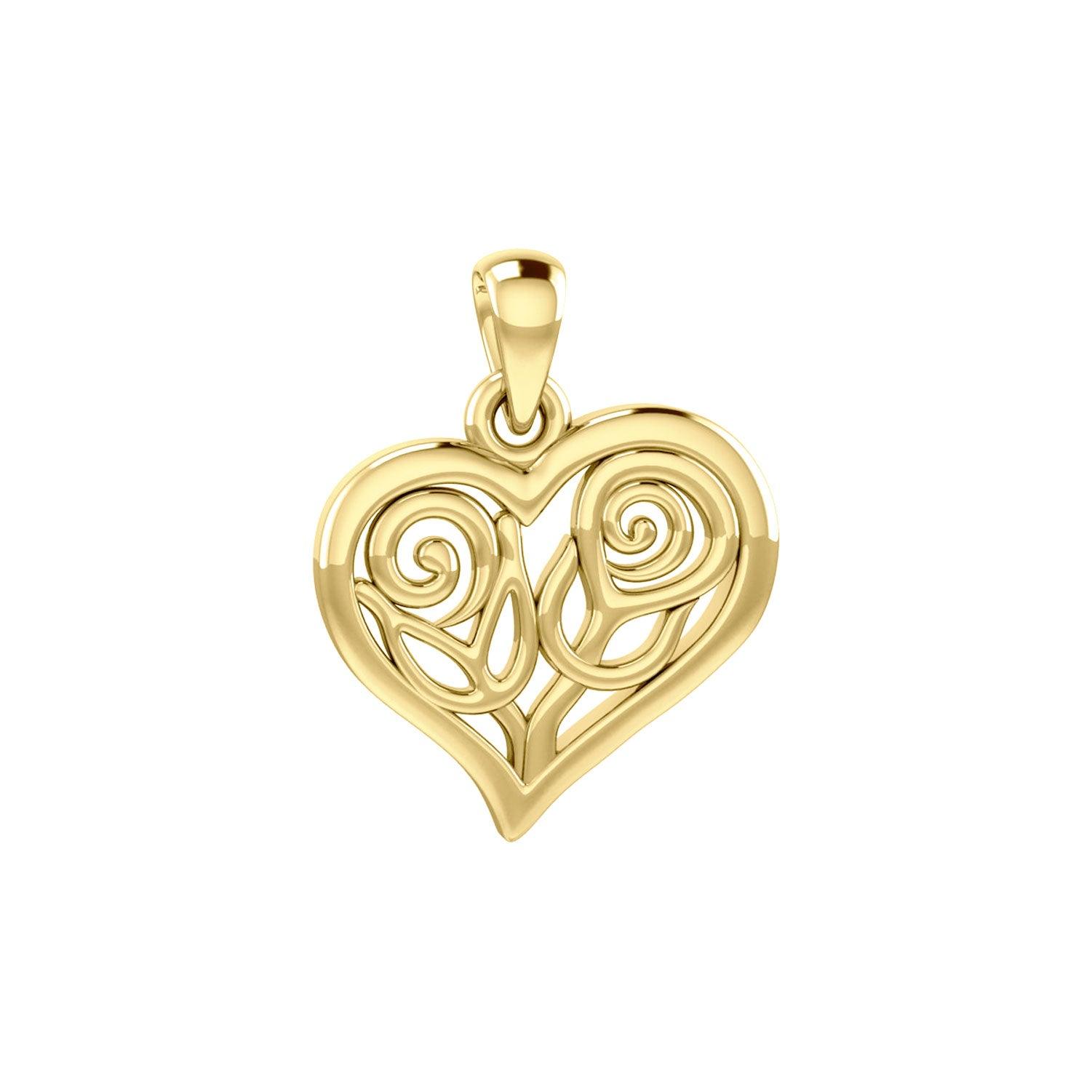 Double Roses in Heart Solid Gold Pendant GPD6047 - Jewelry