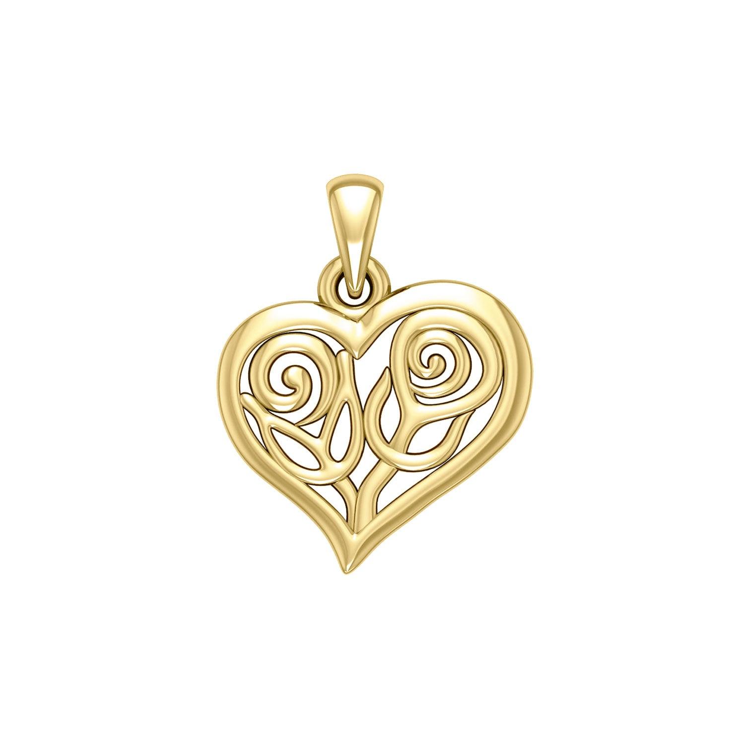 Double Roses in Heart Solid Gold Pendant GPD6047 - Jewelry