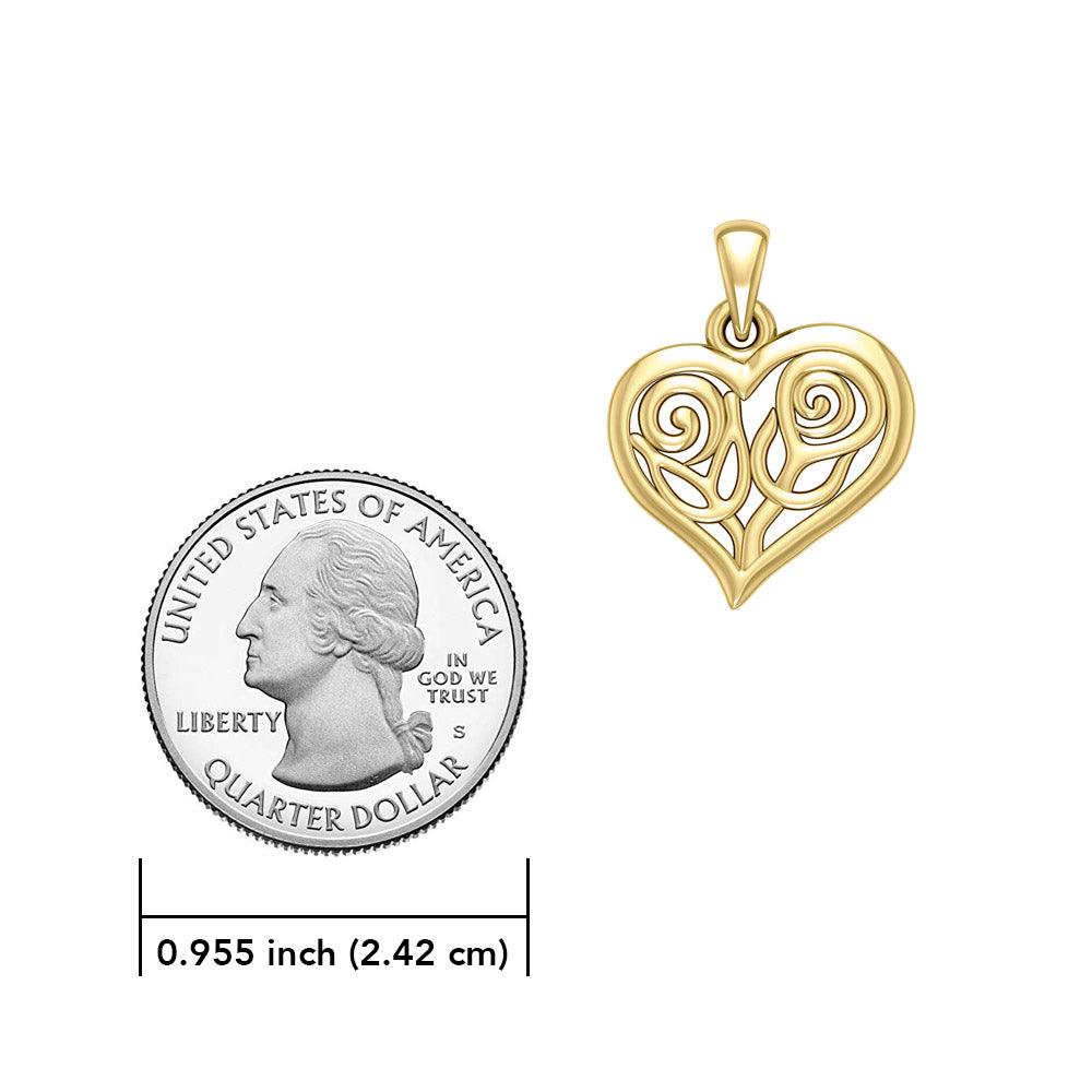 Double Roses in Heart Solid Gold Pendant GPD6047 - Jewelry