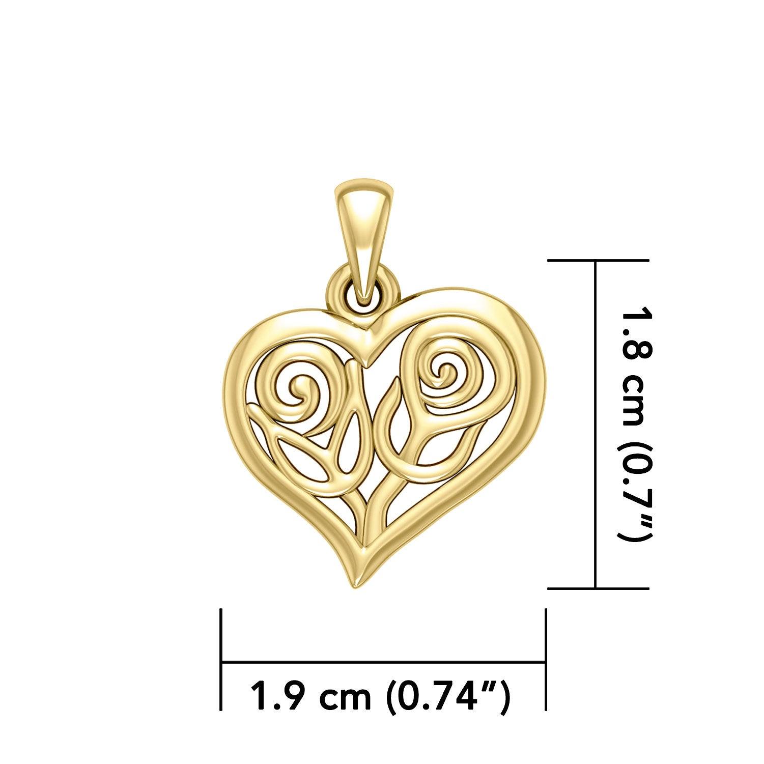 Double Roses in Heart Solid Gold Pendant GPD6047 - Jewelry