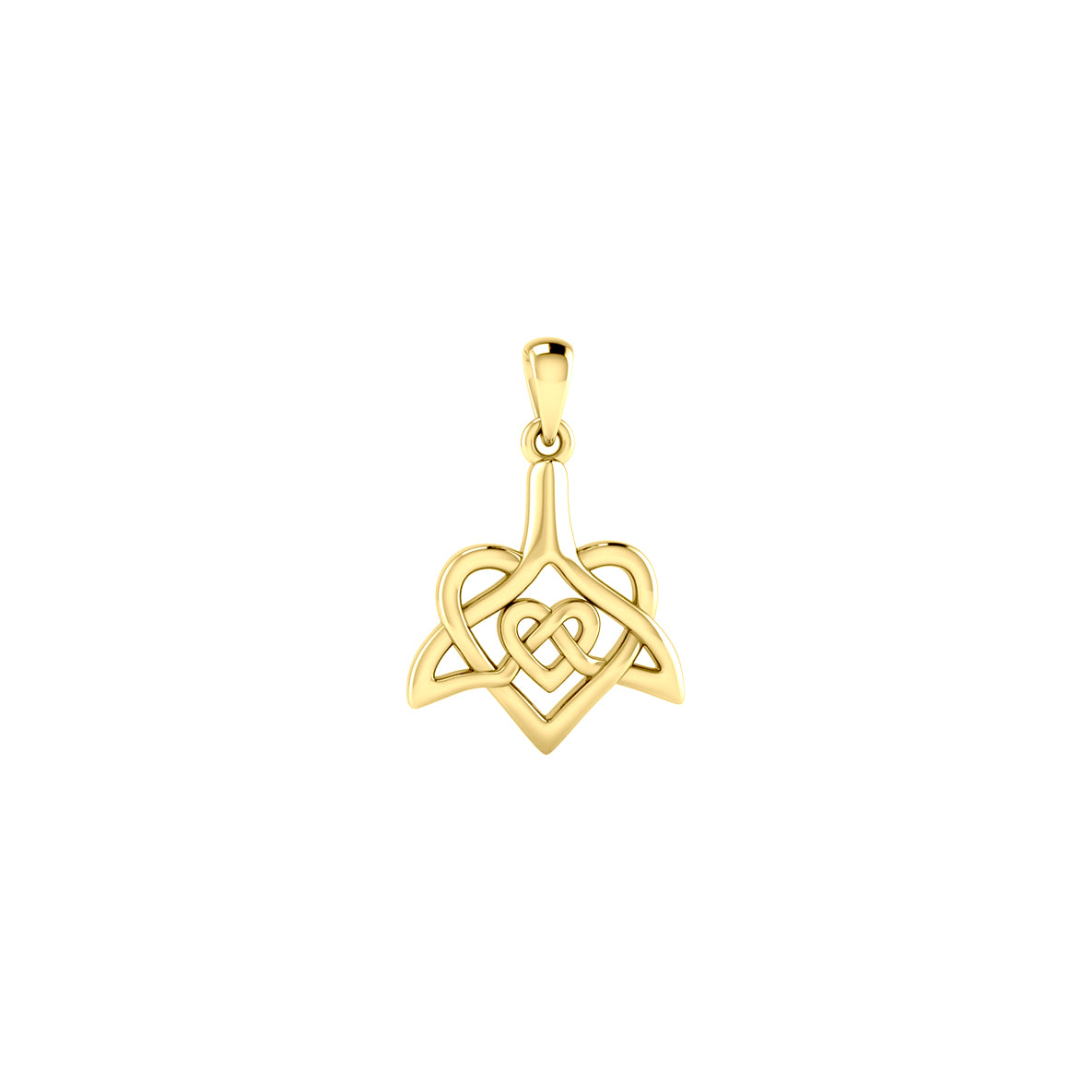 Celtic Whale Tail And Double Heart Solid Yellow Gold Pendant GPD6055