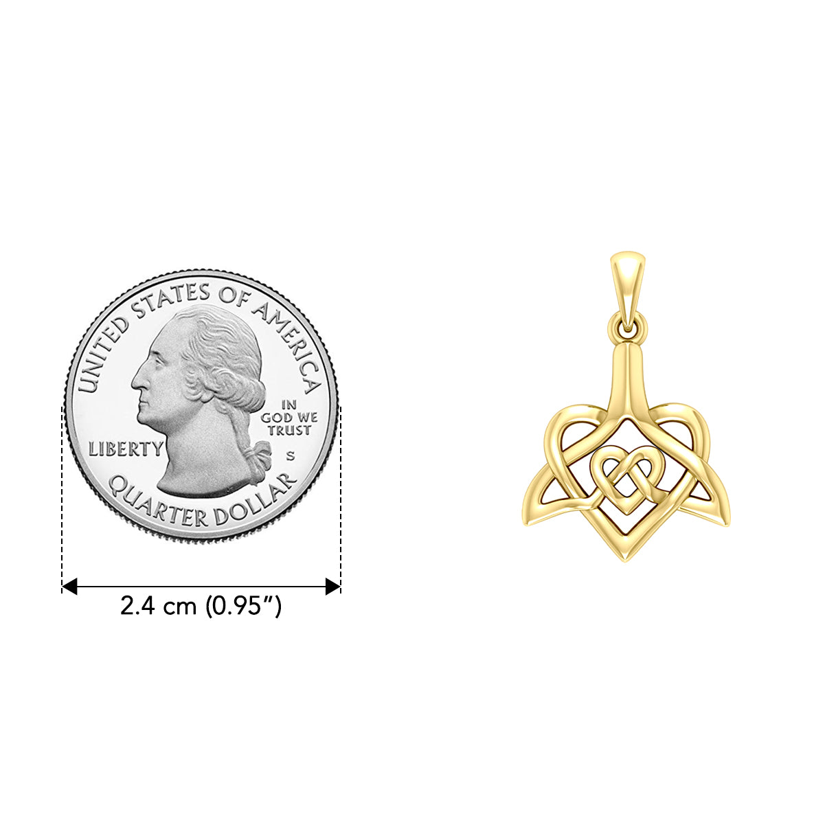 Celtic Whale Tail And Double Heart Solid Yellow Gold Pendant GPD6055