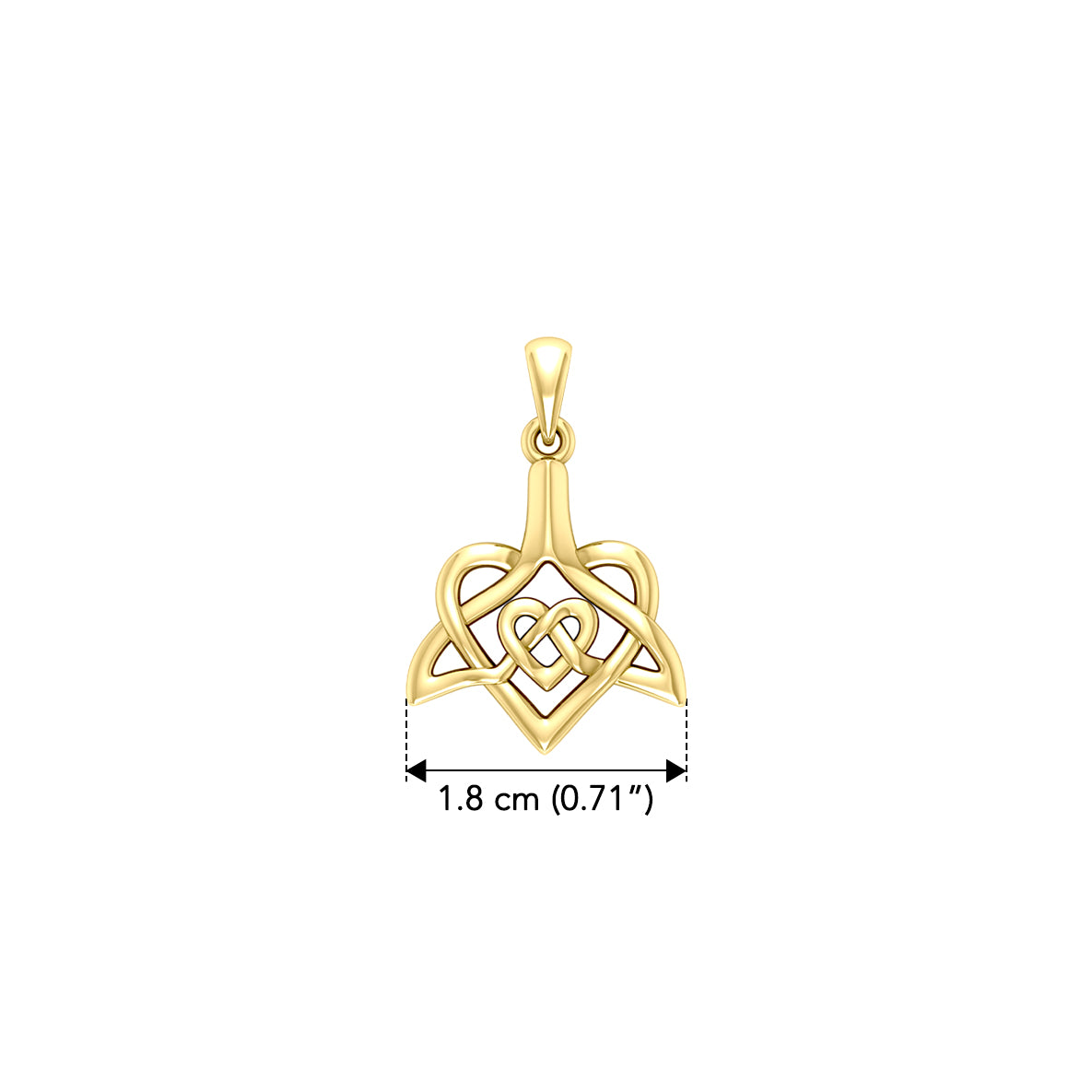 Celtic Whale Tail And Double Heart Solid Yellow Gold Pendant GPD6055