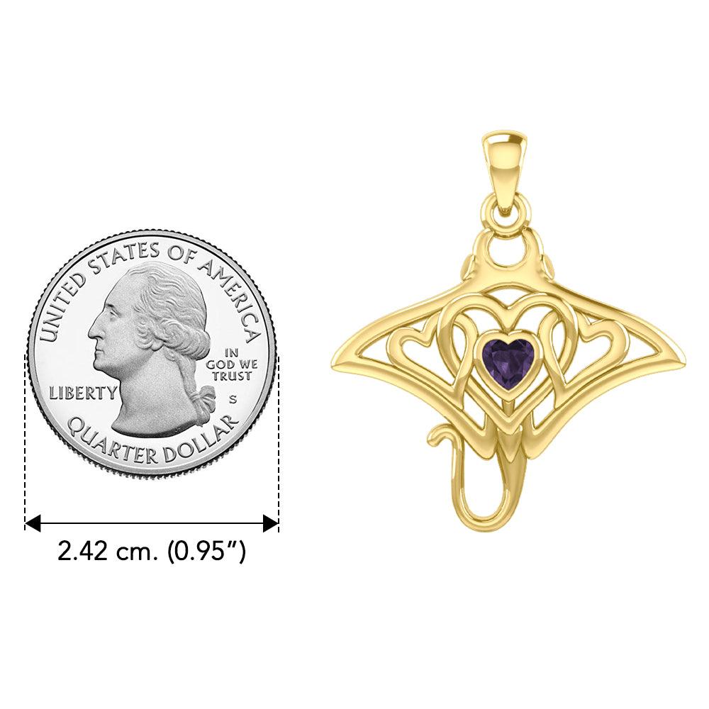 Manta ray with Triple Heart Yellow Gold Pendant With Gemstone in the Center GPD6072 - Jewelry