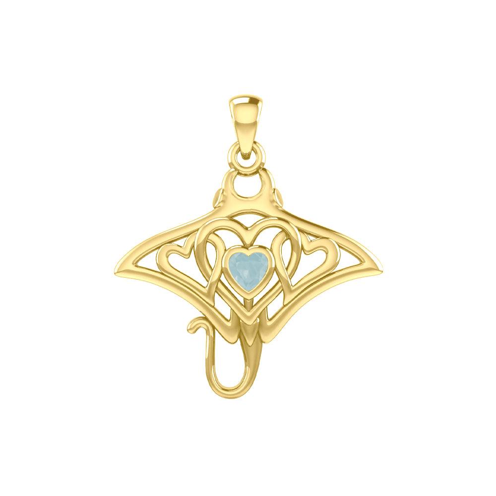 Manta ray with Triple Heart Yellow Gold Pendant With Gemstone in the Center GPD6072 - Jewelry