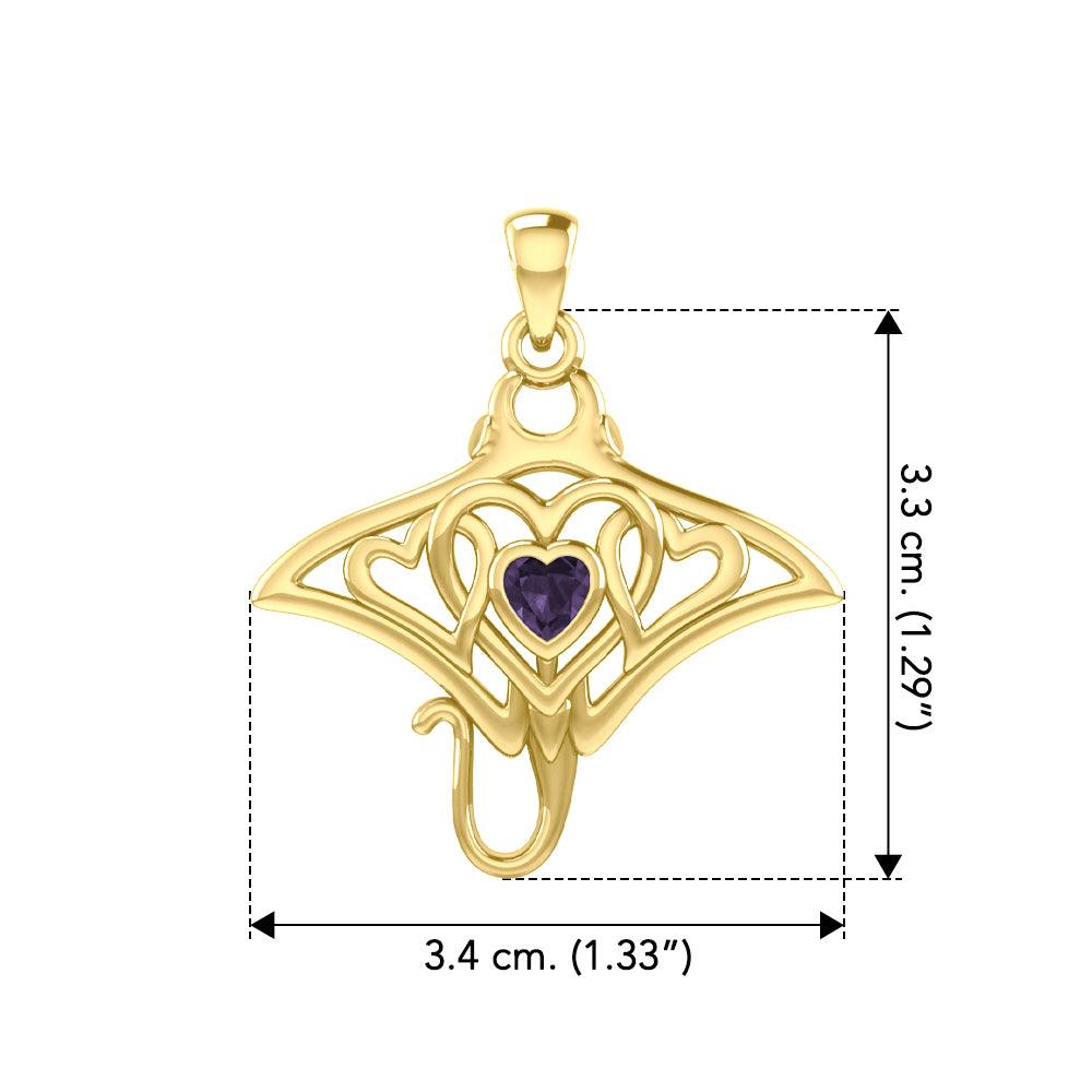 Manta ray with Triple Heart Yellow Gold Pendant With Gemstone in the Center GPD6072 - Jewelry