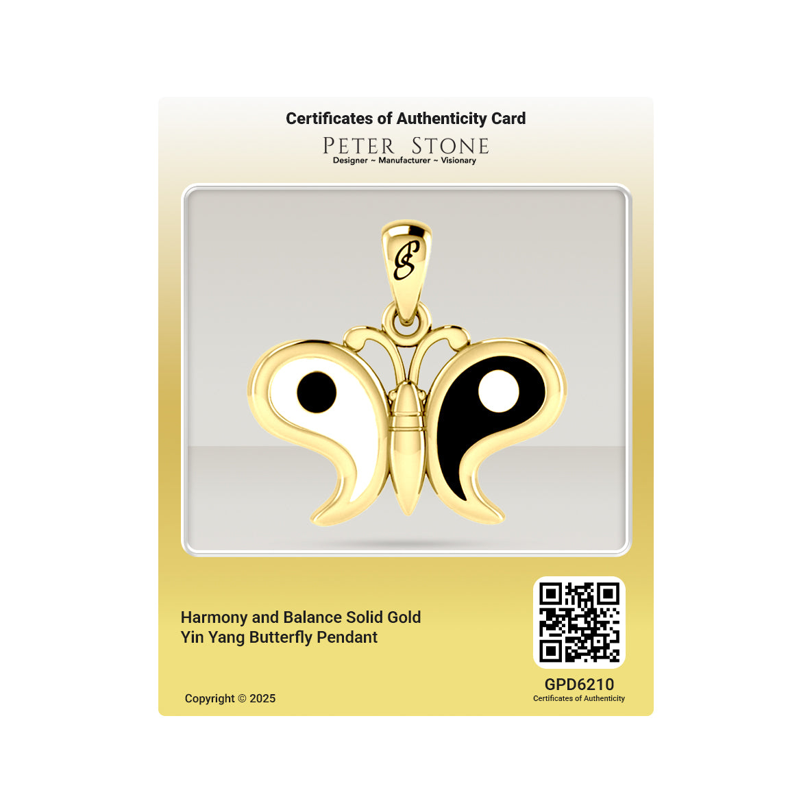 Harmony and Balance Solid Gold Yin Yang Butterfly Pendant GPD6210