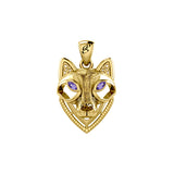Celtic Wolf Spirit with Meaningful Gemstone Solid Yellow Gold Pendant GPD6213