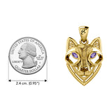 Celtic Wolf Spirit with Meaningful Gemstone Solid Yellow Gold Pendant GPD6213